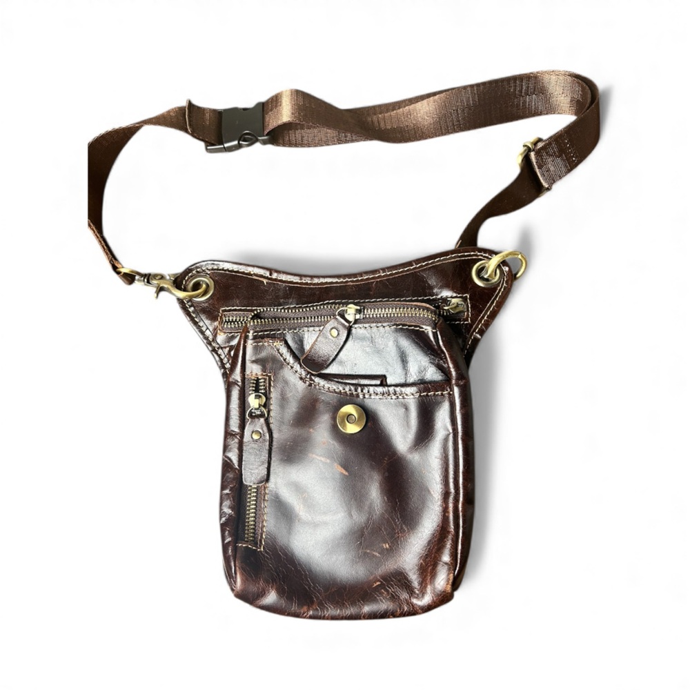 Brown Leather Drop Leg Waist Bag